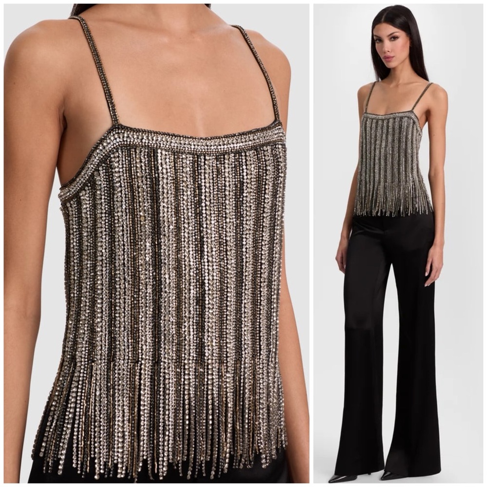 ALICE + OLIVIA CHI EMBELLISHED FRINGE TANK - Picture 10 of 15